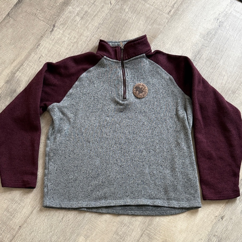 Men's Gray and Maroon Quarter-Zip Pullover